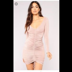 Fashion Nova Ruched Blush Dress with Sparkle